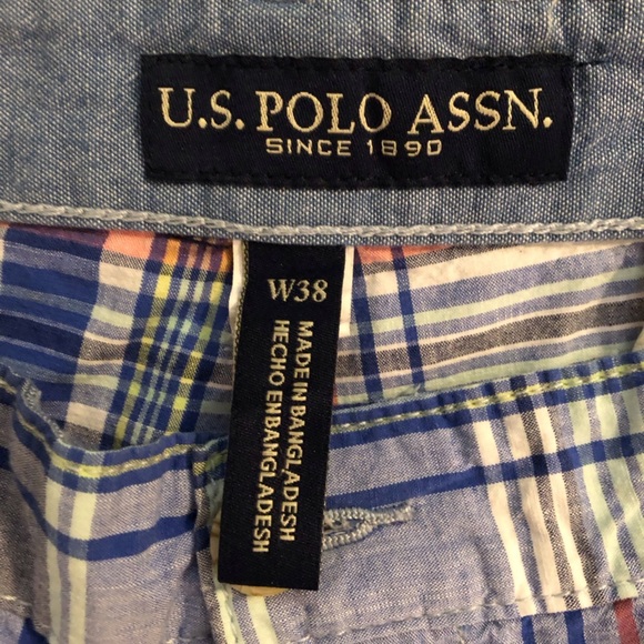 US Polo Assn Mens Sz 38 Blue Multicolor Plaid Bermuda Golf Shorts Blue Pony - Picture 3 of 5